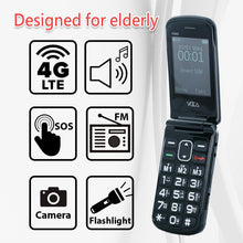 將圖片載入圖庫檢視器 VOCA Big Button Flip Phone for Seniors Elderly | Unlocked 4G LTE | Loud Volume | SOS Button | Speed Dial | Predictive Text | Charging Dock | V340 (Black)