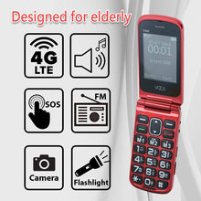 將圖片載入圖庫檢視器 VOCA Big Button Flip Phone for Seniors Elderly | Unlocked 4G LTE | Loud Volume | SOS Button | Speed Dial | Predictive Text | Charging Dock | V340 (Red)