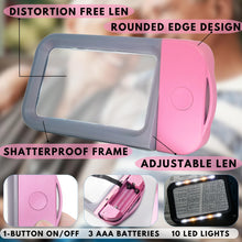 將圖片載入圖庫檢視器 VOCA Magnifying Glass with Light, 3X Large Rectangle Reading Magnifier with 10 LEDs for Seniors with Macular Degeneration, Newspaper, Books, Small Print, for Low Visions (Pink)
