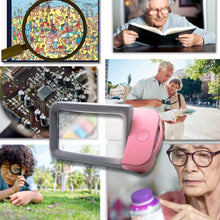 將圖片載入圖庫檢視器 VOCA Magnifying Glass with Light, 3X Large Rectangle Reading Magnifier with 10 LEDs for Seniors with Macular Degeneration, Newspaper, Books, Small Print, for Low Visions (Pink)