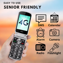 將圖片載入圖庫檢視器 VOCA Big Button Flip Phone for Elderly | Dual Screen | Unlocked 4G LTE | Loud Volume | SOS Button | Hearing Aid Compatibility | Charging Dock | Predictive Text | V543 Black