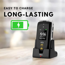 將圖片載入圖庫檢視器 VOCA Big Button Flip Phone for Elderly | Dual Screen | Unlocked 4G LTE | Loud Volume | SOS Button | Hearing Aid Compatibility | Charging Dock | Predictive Text | V543 Black