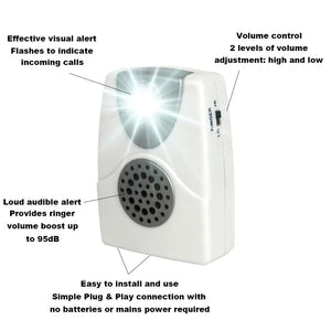 VOCA Telephone Ringer Amplifier RA01, Boost up to 105db with LED Light Notification for Landline Phones, Wall Mountable, Ideal for Noisy and Hearing-Impaired Environments