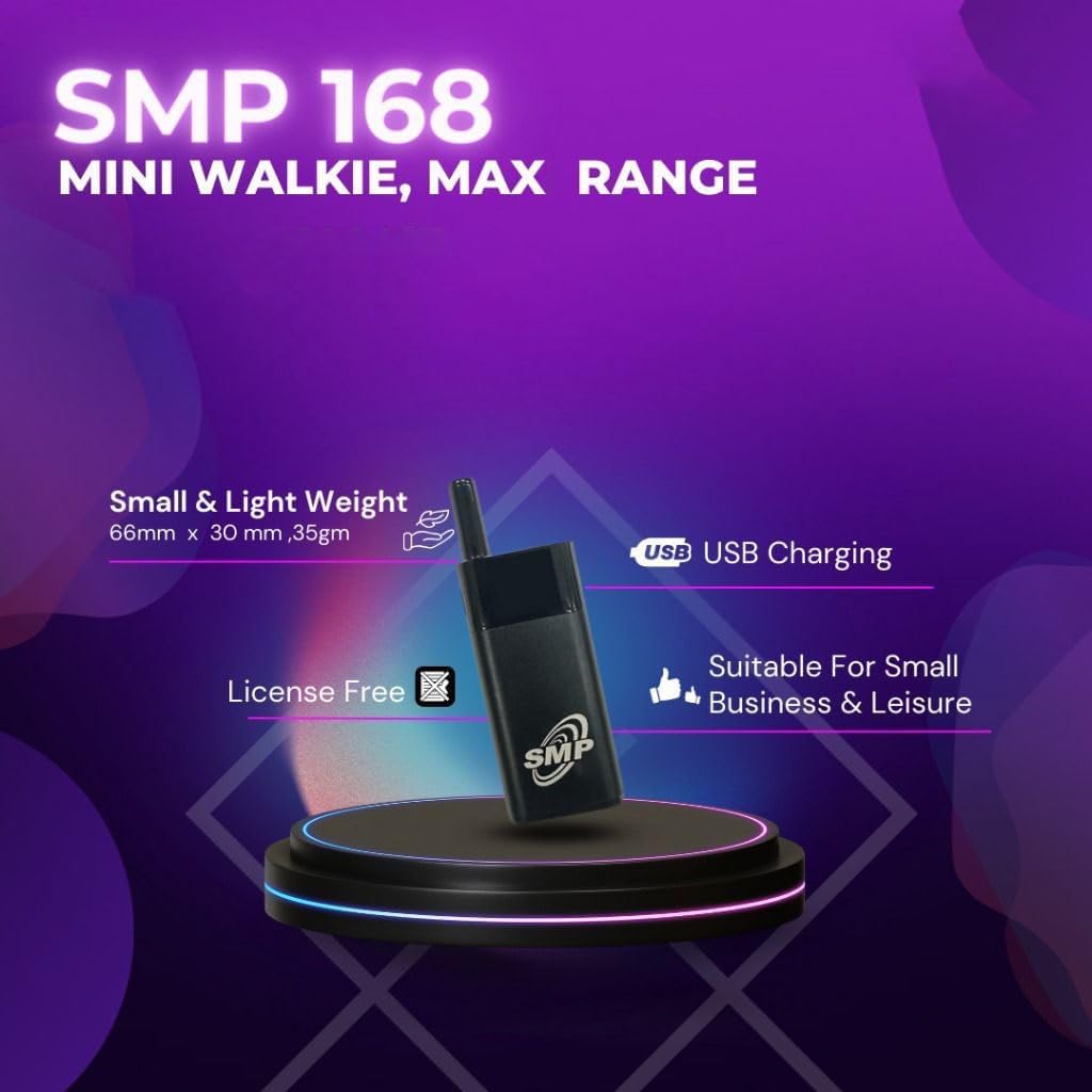 SMP Mini Walkie Talkie, Rechargeable, RMR446, Multiple Channels CTCSS/DCS, Long Range PMR Two-Way Radio, for Security, Restaurant, Workplace (168)