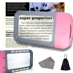 VOCA Magnifying Glass with Light, 3X Large Rectangle Reading Magnifier with 10 LEDs for Seniors with Macular Degeneration, Newspaper, Books, Small Print, for Low Visions (Pink)