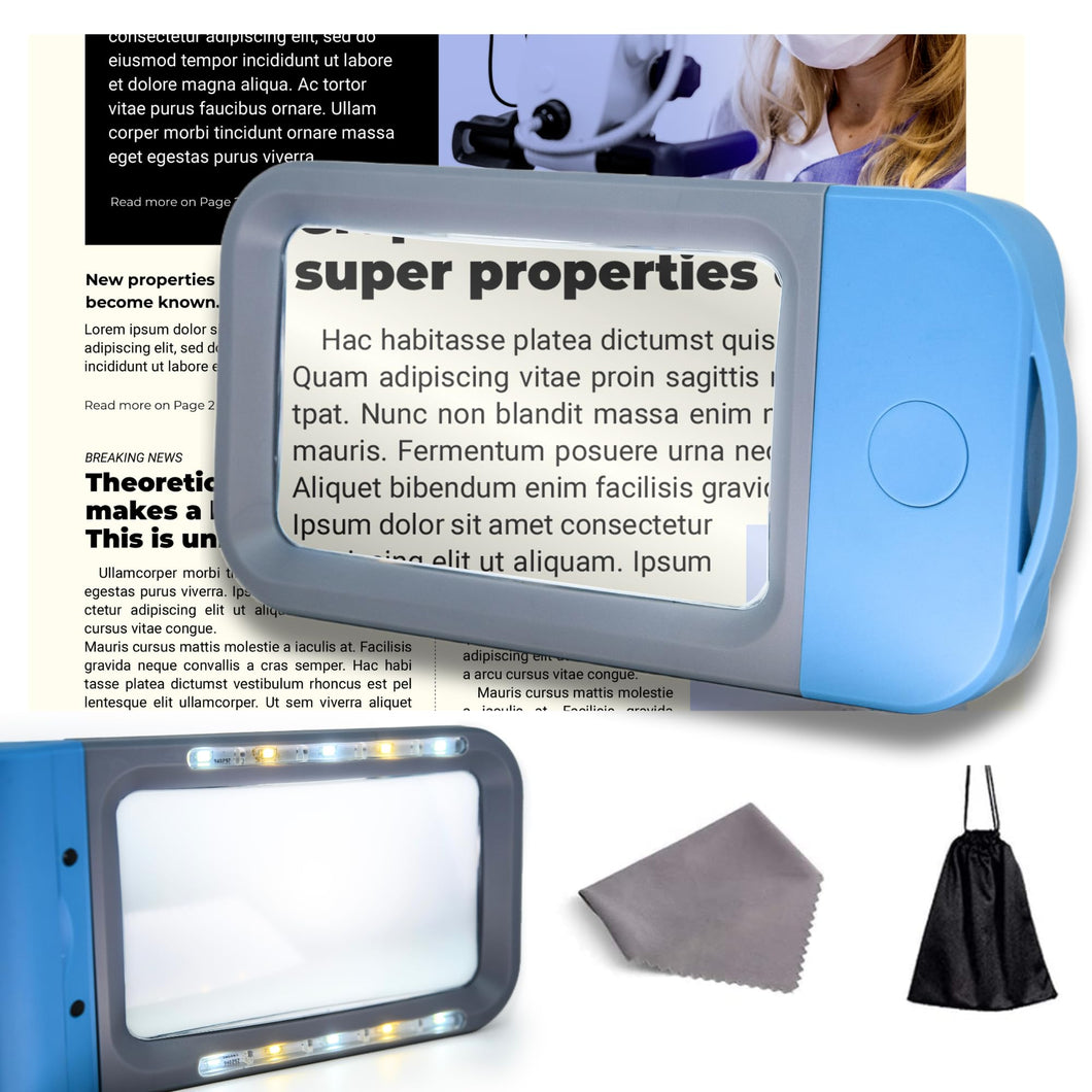 VOCA Magnifying Glass with Light, 3X Large Rectangle Reading Magnifier with 10 LEDs for Seniors with Macular Degeneration, Newspaper, Books, Small Print, for Low Visions (Blue)