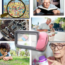 將圖片載入圖庫檢視器 VOCA Magnifying Glass with Light, 3X Large Rectangle Reading Magnifier with 10 LEDs for Seniors with Macular Degeneration, Newspaper, Books, Small Print, for Low Visions (Pink)
