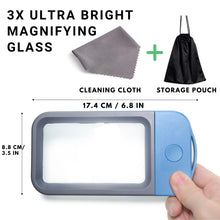 Load image into Gallery viewer, VOCA Magnifying Glass with Light, 3X Large Rectangle Reading Magnifier with 10 LEDs for Seniors with Macular Degeneration, Newspaper, Books, Small Print, for Low Visions (Blue)
