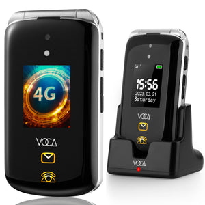 VOCA Big Button Flip Phone for Elderly | Dual Screen | Unlocked 4G LTE | Loud Volume | SOS Button | Hearing Aid Compatibility | Charging Dock | Predictive Text | V543 Black