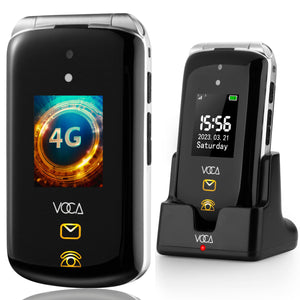 VOCA Big Button Flip Phone for Elderly | Dual Screen | Unlocked 4G LTE | Loud Volume | SOS Button | Hearing Aid Compatibility | Charging Dock | Predictive Text | V543 Black (Free Shipping)