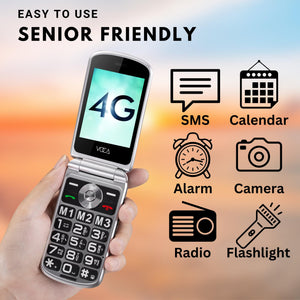 VOCA Big Button Flip Phone for Elderly | Dual Screen | Unlocked 4G LTE | Loud Volume | SOS Button | Hearing Aid Compatibility | Charging Dock | Predictive Text | V543 Black