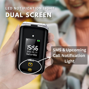 VOCA Big Button Flip Phone for Elderly | Dual Screen | Unlocked 4G LTE | Loud Volume | SOS Button | Hearing Aid Compatibility | Charging Dock | Predictive Text | V543 Black (Free Shipping)