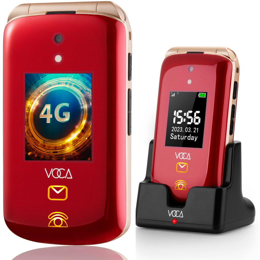 VOCA Big Button Flip Phone for Elderly | Dual Screen | Unlocked 4G LTE | Loud Volume | SOS Button | Hearing Aid Compatibility | Charging Dock | Predictive Text | V543 (Free Shipping)