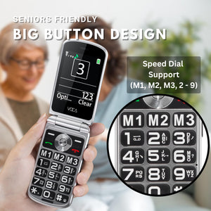 VOCA Big Button Flip Phone for Elderly | Dual Screen | Unlocked 4G LTE | Loud Volume | SOS Button | Hearing Aid Compatibility | Charging Dock | Predictive Text | V543 Black