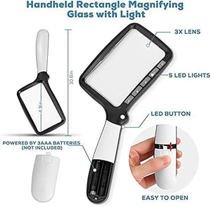 VOCA Magnifying Glass with Light, 3X Foldable Large Rectangle Reading Magnifier with Dimmable LED Light for Seniors, Newspaper, Books, Small Print, Lighted Gift for Low Visions (Worldwide Free Shipping)