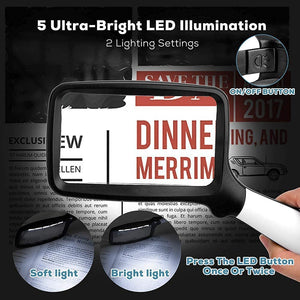 VOCA Magnifying Glass with Light, 3X Foldable Large Rectangle Reading Magnifier with Dimmable LED Light for Seniors, Newspaper, Books, Small Print, Lighted Gift for Low Visions (Worldwide Free Shipping)