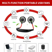 Load image into Gallery viewer, Portable Neckband Hand-Free Neck Hanging Fan, USB Rechargeable, Black
