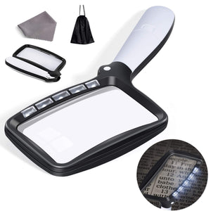 VOCA Magnifying Glass with Light, 3X Foldable Large Rectangle Reading Magnifier with Dimmable LED Light for Seniors, Newspaper, Books, Small Print, Lighted Gift for Low Visions (Worldwide Free Shipping)